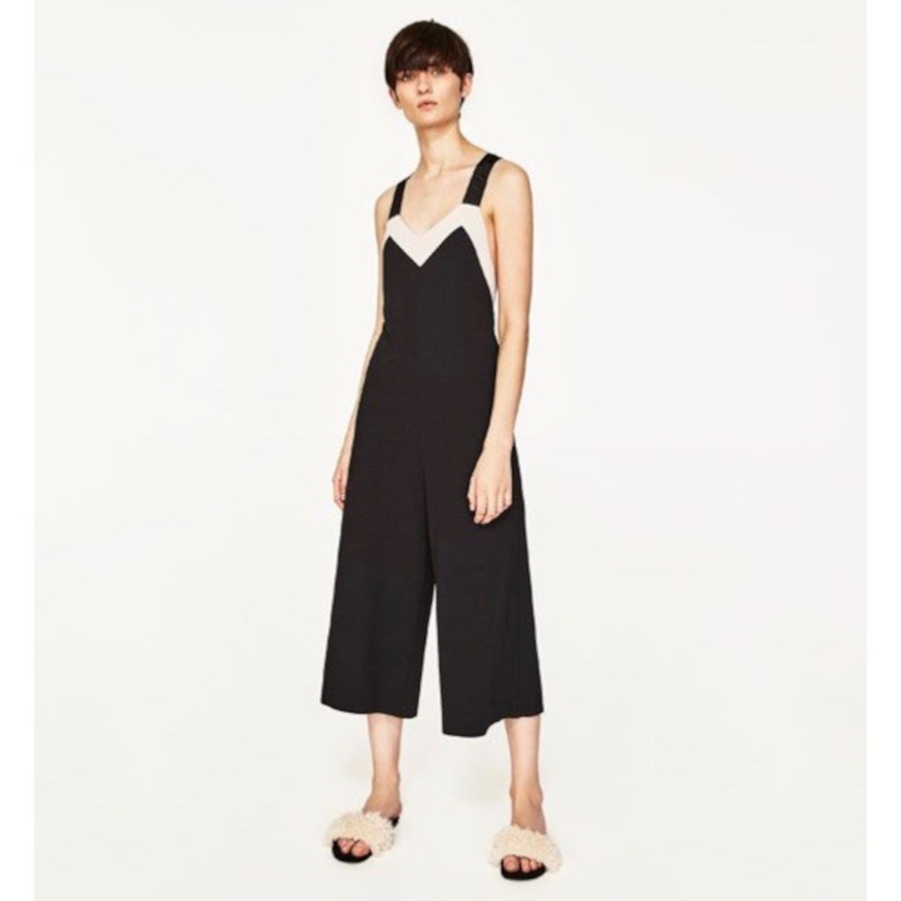 Zara Two Tone Cropped Jumpsuit, Wide Leg